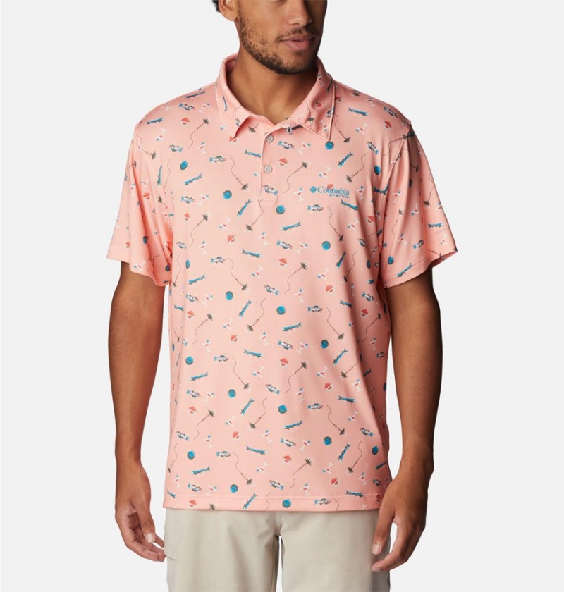 Columbia PFG Super Slack Tide Stretch Men\'s Polo Shirt Pink | BKNGOP-817