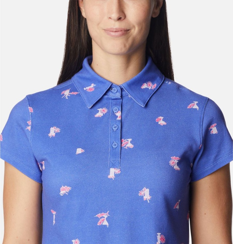 Columbia PFG Super Sun Drifter Short Sleeve Polo Women's T-Shirt Purple | TCMLNQ-591
