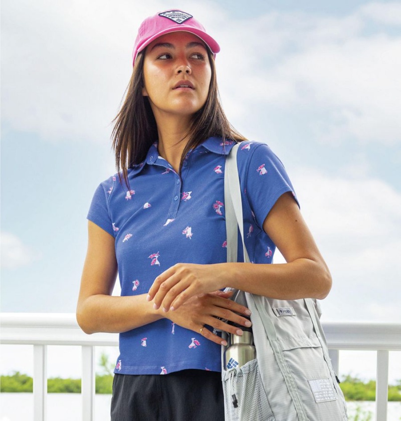 Columbia PFG Super Sun Drifter Short Sleeve Polo Women's T-Shirt Purple | TCMLNQ-591