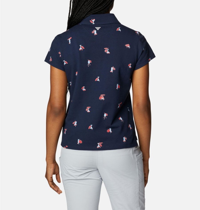 Columbia PFG Super Sun Drifter Short Sleeve Polo Women's T-Shirt Navy | HASYUP-780