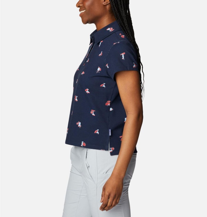 Columbia PFG Super Sun Drifter Short Sleeve Polo Women's T-Shirt Navy | HASYUP-780