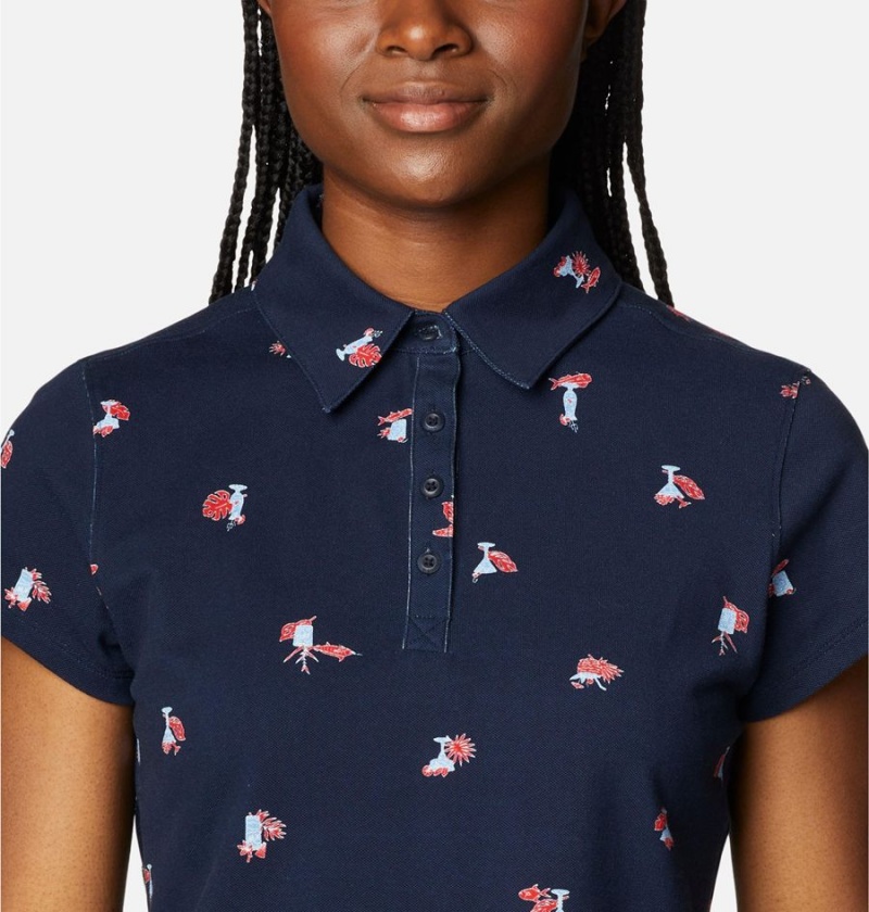 Columbia PFG Super Sun Drifter Short Sleeve Polo Women's T-Shirt Navy | HASYUP-780