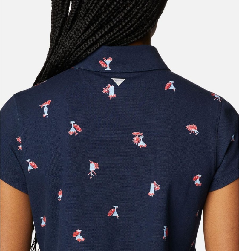 Columbia PFG Super Sun Drifter Short Sleeve Polo Women's T-Shirt Navy | HASYUP-780