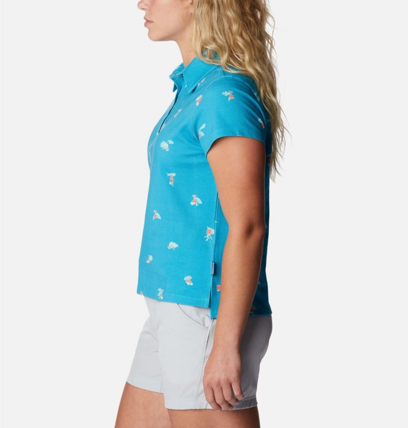 Columbia PFG Super Sun Drifter Short Sleeve Polo Women's T-Shirt Turquoise | MAFVBP-018