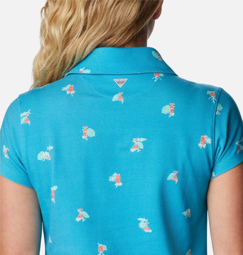 Columbia PFG Super Sun Drifter Short Sleeve Polo Women's T-Shirt Turquoise | MAFVBP-018