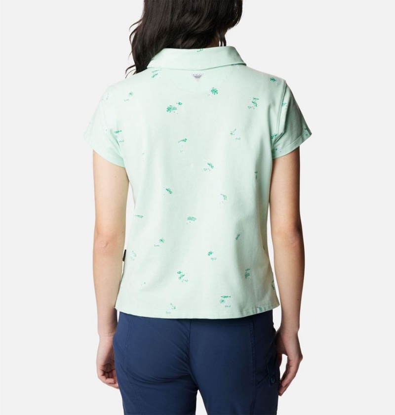 Columbia PFG Super Sun Drifter Short Sleeve Polo Women's T-Shirt Green | LDRAQZ-834