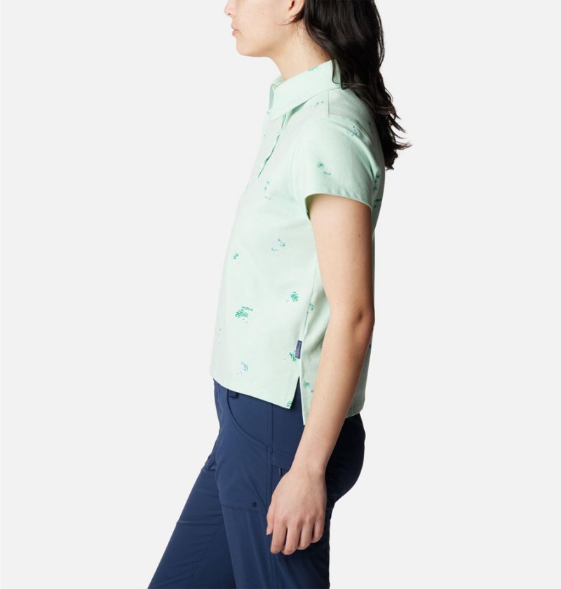 Columbia PFG Super Sun Drifter Short Sleeve Polo Women's T-Shirt Green | LDRAQZ-834