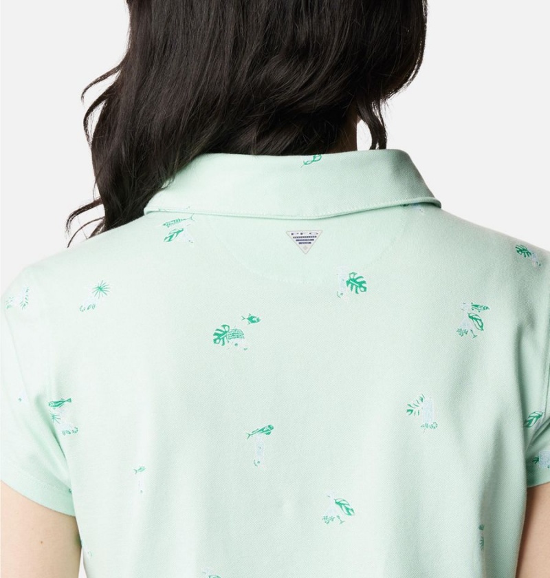 Columbia PFG Super Sun Drifter Short Sleeve Polo Women's T-Shirt Green | LDRAQZ-834