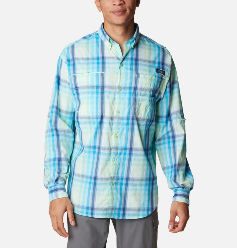 Columbia PFG Super Tamiami Long Sleeve Men\'s Shirt Turquoise | VRICSZ-694