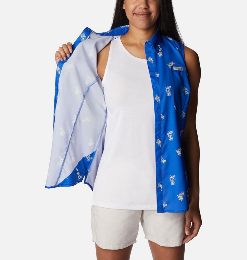 Columbia PFG Super Tamiami Sleeveless Women's Tank Top Blue | BNYZTE-698