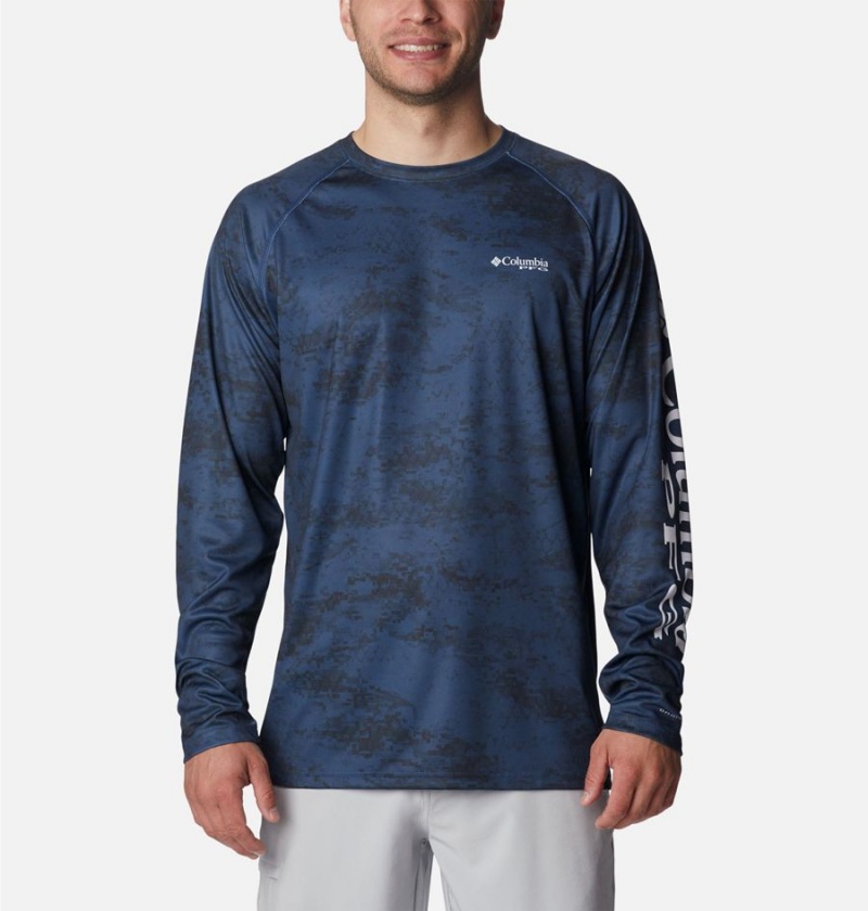 Columbia PFG Super Terminal Tackle Long Sleeve Men\'s T-Shirt Blue | GETZNF-096