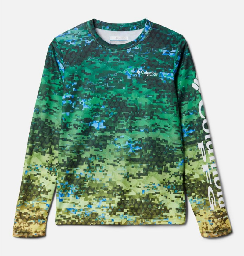 Columbia PFG Super Terminal Tackle Long Sleeve Kids\' T-Shirt Green | UJWKDX-086
