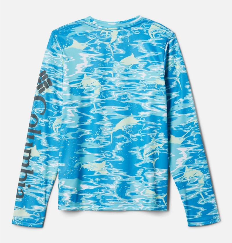 Columbia PFG Super Terminal Tackle Long Sleeve Kids' T-Shirt Blue | HMZETR-467