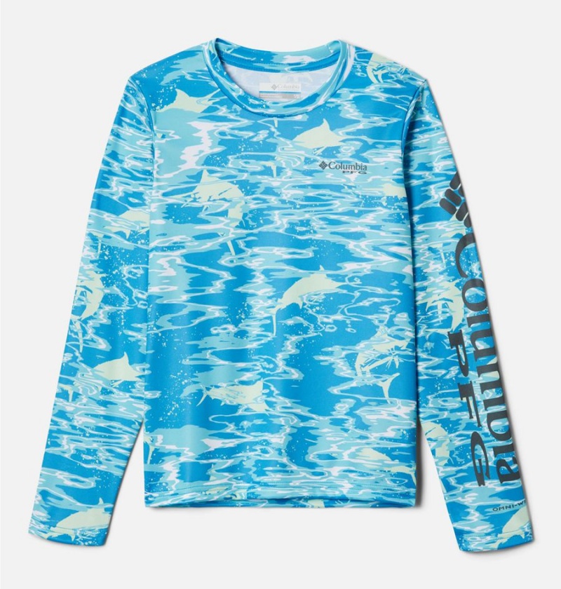 Columbia PFG Super Terminal Tackle Long Sleeve Kids\' T-Shirt Blue | HMZETR-467