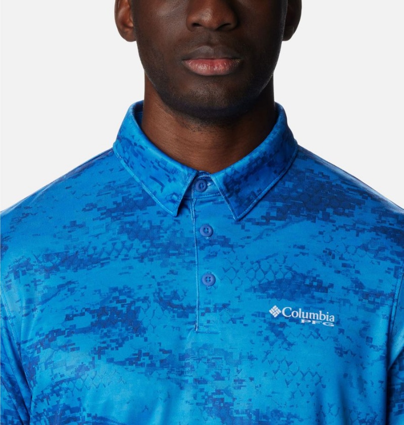Columbia PFG Super Terminal Tackle Men's Polo Shirt Blue | MNGBKT-820