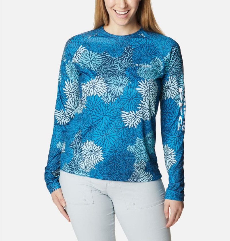 Columbia PFG Super Tidal Long Sleeve Women\'s T-Shirt Blue | XPODWE-690