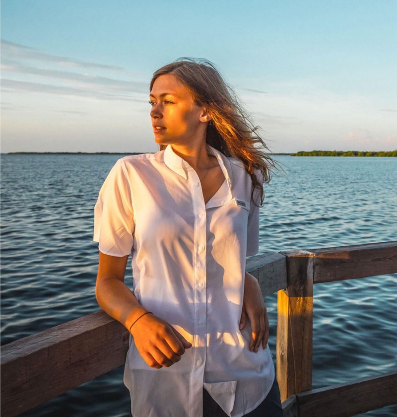 Columbia PFG Tamiami II Short Sleeve Women's Shirt White | QNFIHM-402