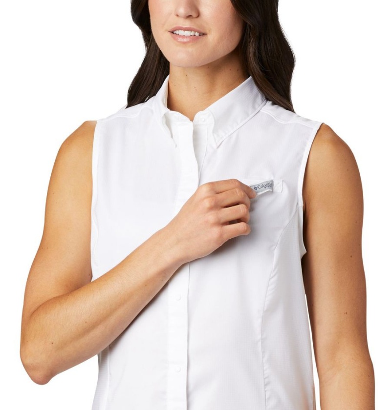 Columbia PFG Tamiami Sleeveless Women's Tank Top White | CGMIBX-349