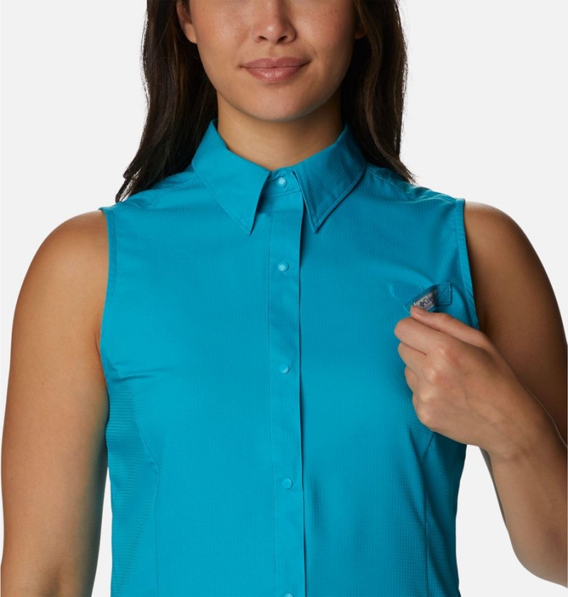 Columbia PFG Tamiami Sleeveless Women's Tank Top Turquoise | TRYQMI-617