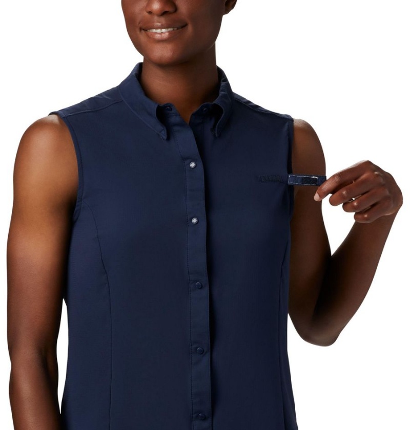 Columbia PFG Tamiami Sleeveless Women's Tank Top Navy | FMKLTD-069