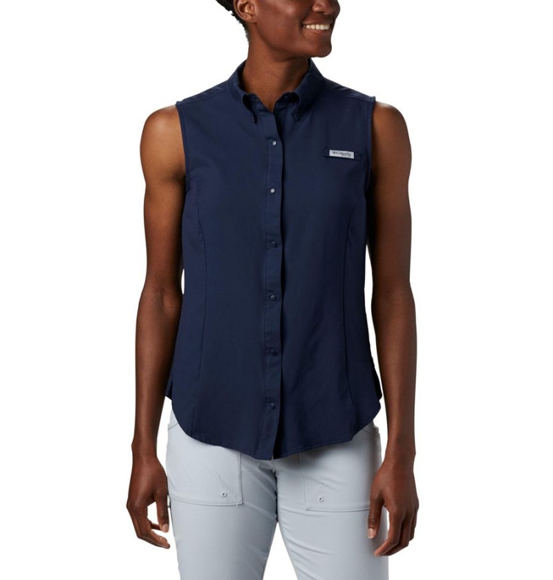 Columbia PFG Tamiami Sleeveless Women\'s Tank Top Navy | FMKLTD-069