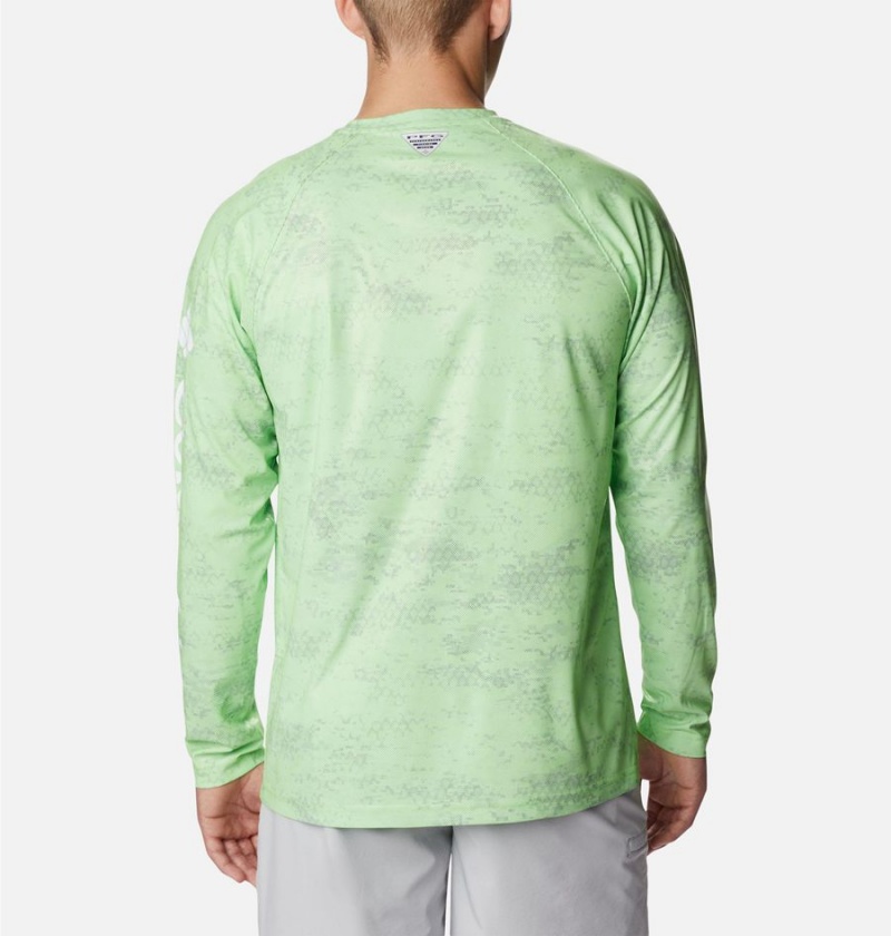 Columbia PFG Terminal Deflector Printed Long Sleeve Men's T-Shirt Green | YNBZLH-016