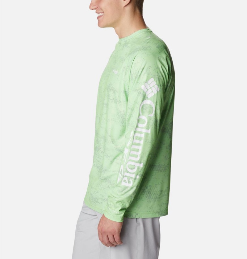 Columbia PFG Terminal Deflector Printed Long Sleeve Men's T-Shirt Green | YNBZLH-016