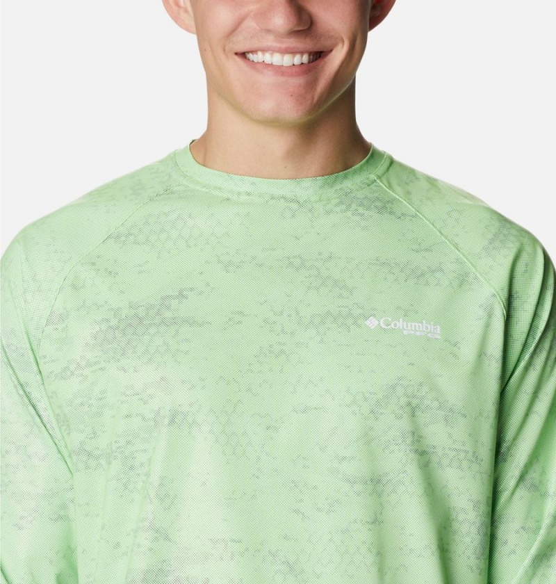 Columbia PFG Terminal Deflector Printed Long Sleeve Men's T-Shirt Green | YNBZLH-016