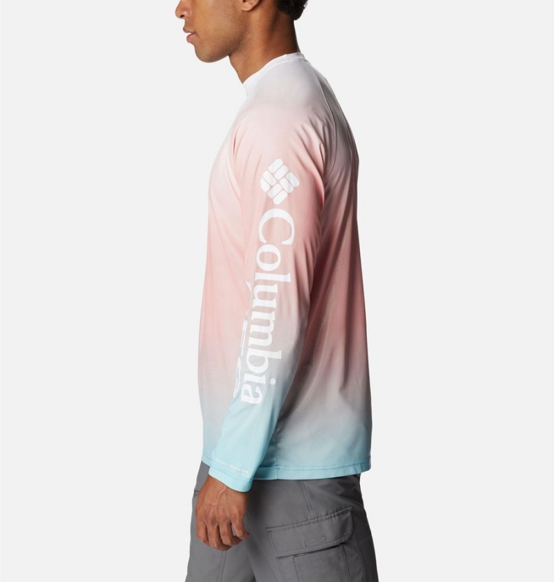 Columbia PFG Terminal Deflector Printed Long Sleeve Men's T-Shirt Pink | EYKISF-689