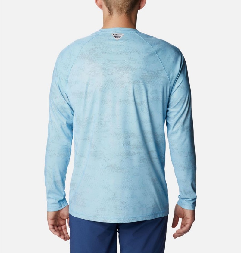Columbia PFG Terminal Deflector Printed Long Sleeve Men's T-Shirt Blue | ZRQVJB-125