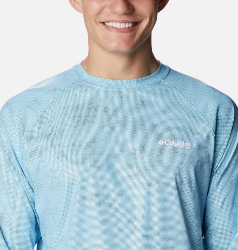 Columbia PFG Terminal Deflector Printed Long Sleeve Men's T-Shirt Blue | ZRQVJB-125