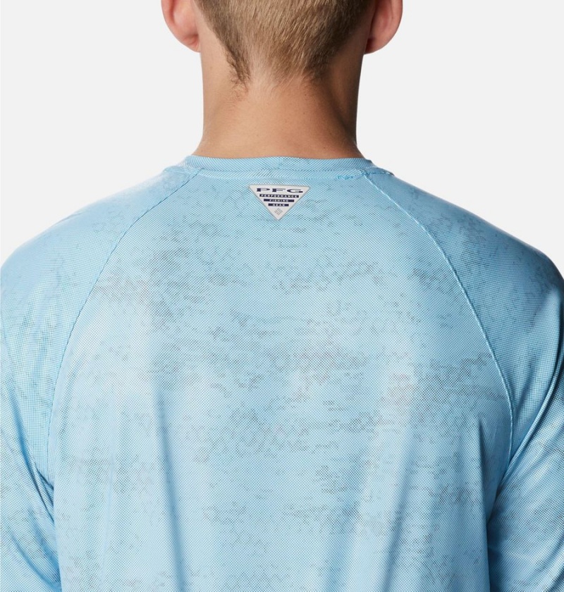 Columbia PFG Terminal Deflector Printed Long Sleeve Men's T-Shirt Blue | ZRQVJB-125