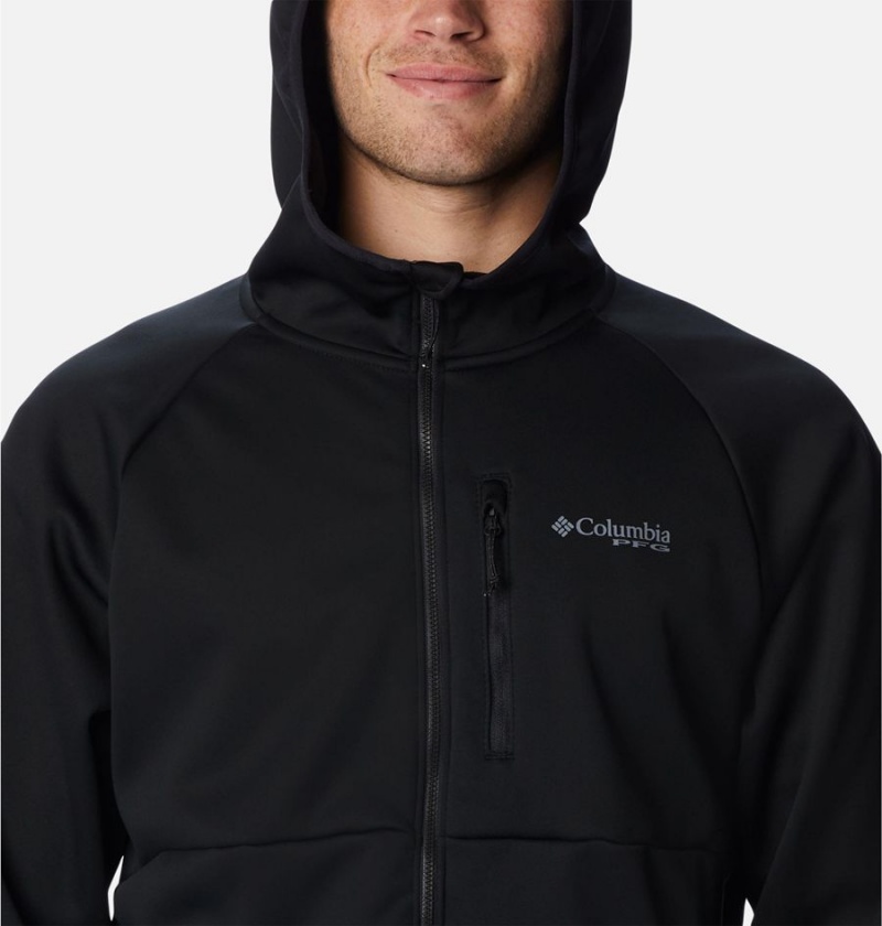 Columbia PFG Terminal Stretch Hooded Men's Softshell Jackets Black | FKRNYZ-614