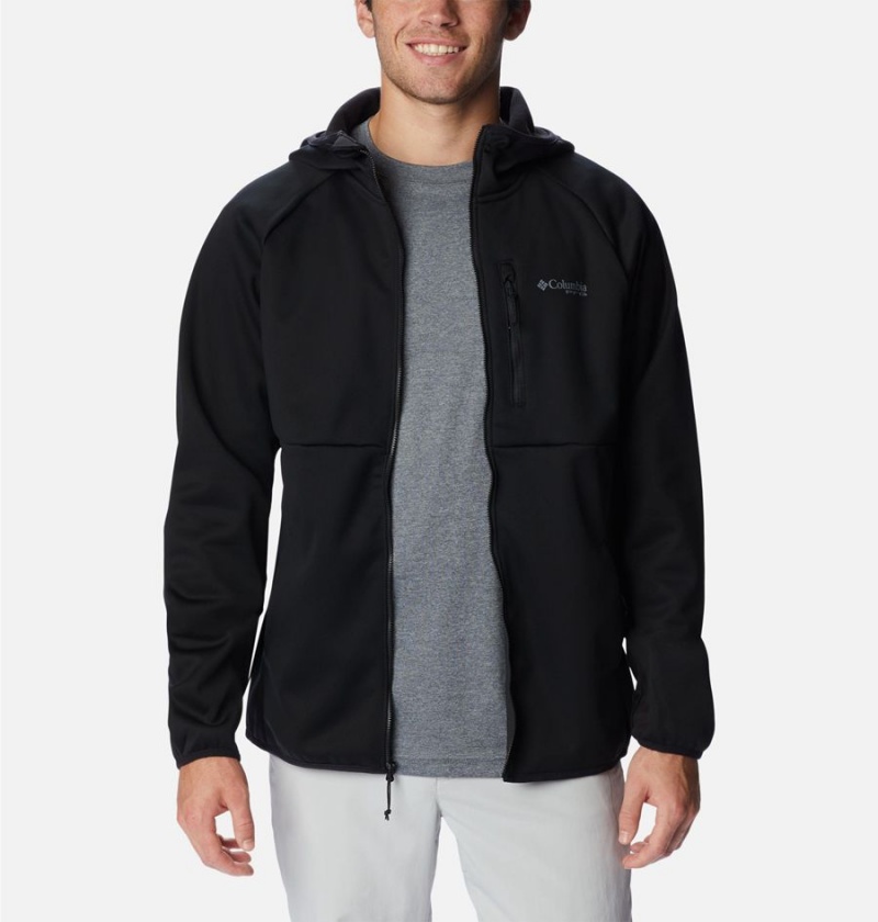 Columbia PFG Terminal Stretch Hooded Men's Softshell Jackets Black | FKRNYZ-614