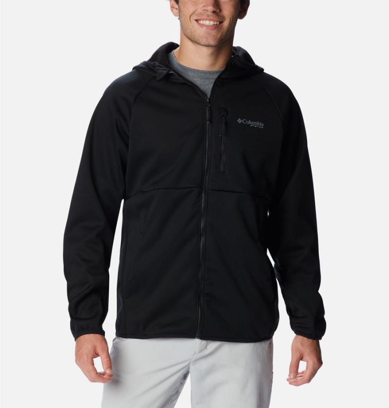 Columbia PFG Terminal Stretch Hooded Men\'s Softshell Jackets Black | FKRNYZ-614