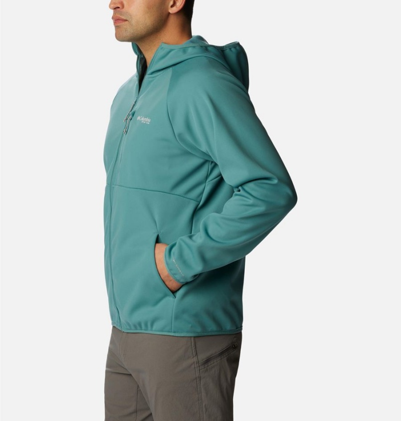 Columbia PFG Terminal Stretch Hooded Men's Softshell Jackets Turquoise | UYXZAC-360