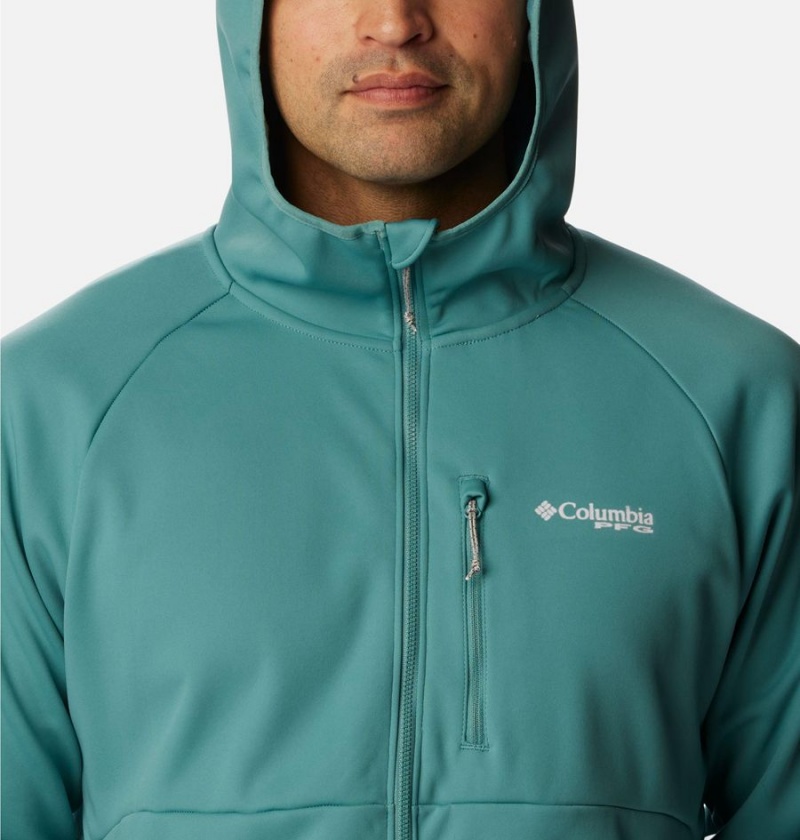 Columbia PFG Terminal Stretch Hooded Men's Softshell Jackets Turquoise | UYXZAC-360