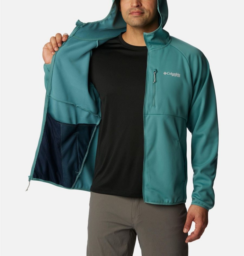 Columbia PFG Terminal Stretch Hooded Men's Softshell Jackets Turquoise | UYXZAC-360