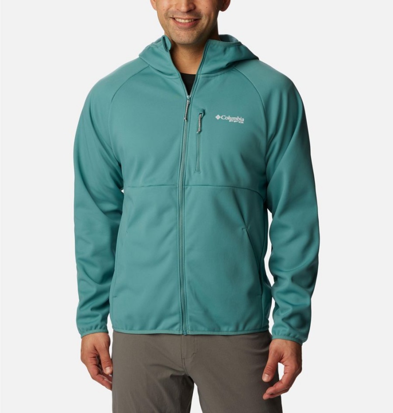 Columbia PFG Terminal Stretch Hooded Men\'s Softshell Jackets Turquoise | UYXZAC-360