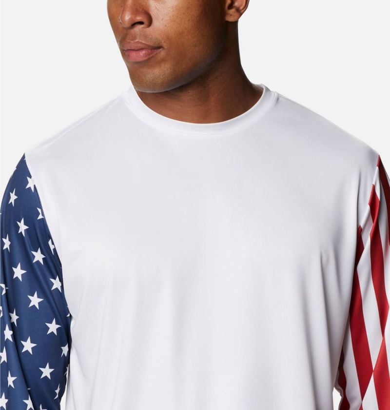 Columbia PFG Terminal Tackle Americana Long Sleeve Men's T-Shirt White | ZCOEAG-017