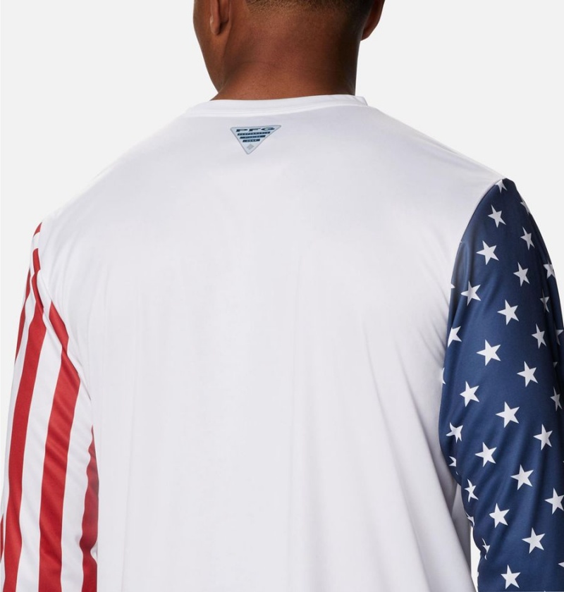 Columbia PFG Terminal Tackle Americana Long Sleeve Men's T-Shirt White | ZCOEAG-017