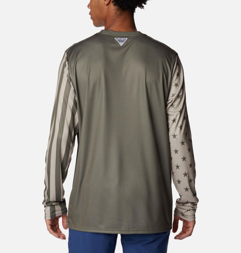 Columbia PFG Terminal Tackle Americana Long Sleeve Men's T-Shirt Green | QSRPYE-901