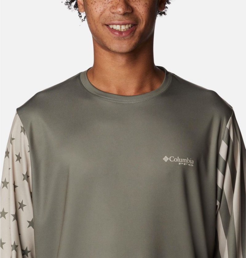 Columbia PFG Terminal Tackle Americana Long Sleeve Men's T-Shirt Green | QSRPYE-901