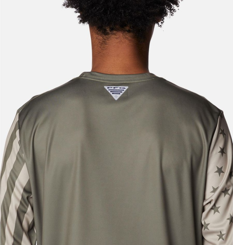 Columbia PFG Terminal Tackle Americana Long Sleeve Men's T-Shirt Green | QSRPYE-901