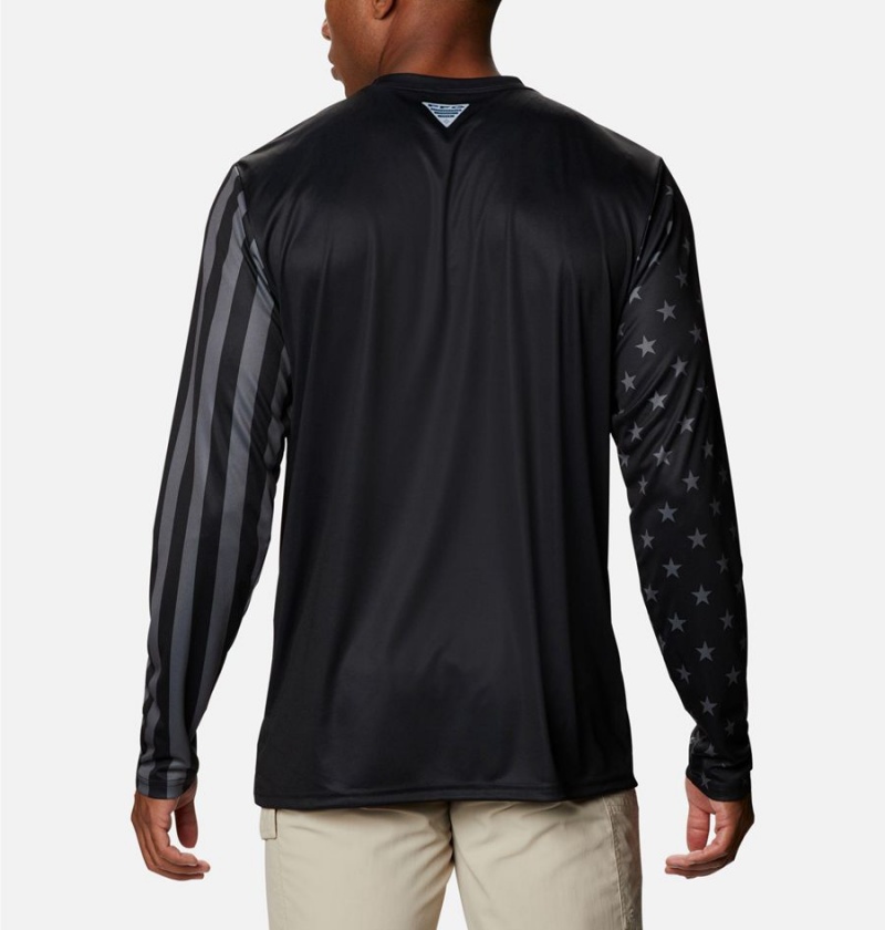 Columbia PFG Terminal Tackle Americana Long Sleeve Men's T-Shirt Black | UTFNHJ-197