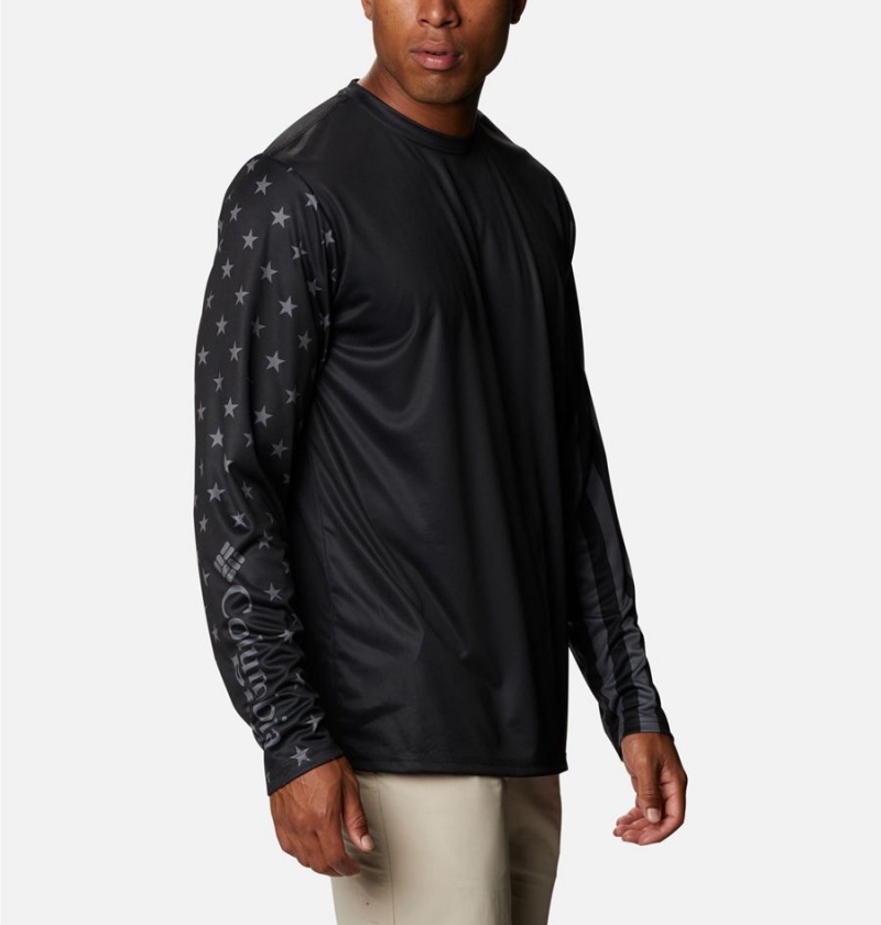 Columbia PFG Terminal Tackle Americana Long Sleeve Men's T-Shirt Black | UTFNHJ-197