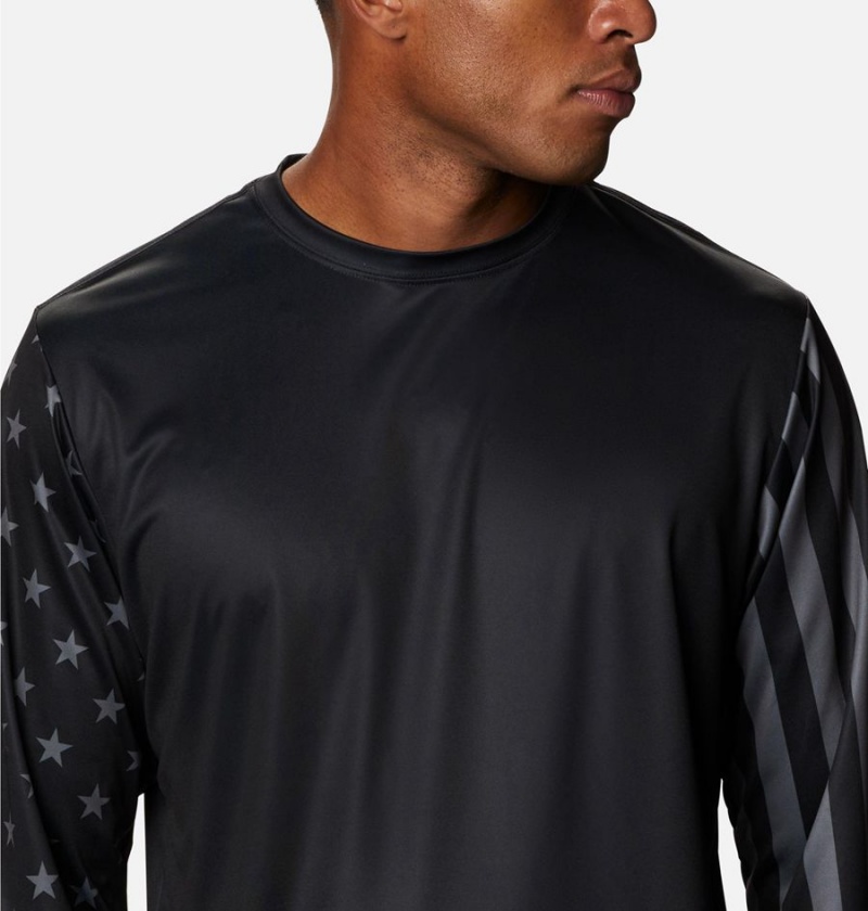 Columbia PFG Terminal Tackle Americana Long Sleeve Men's T-Shirt Black | UTFNHJ-197