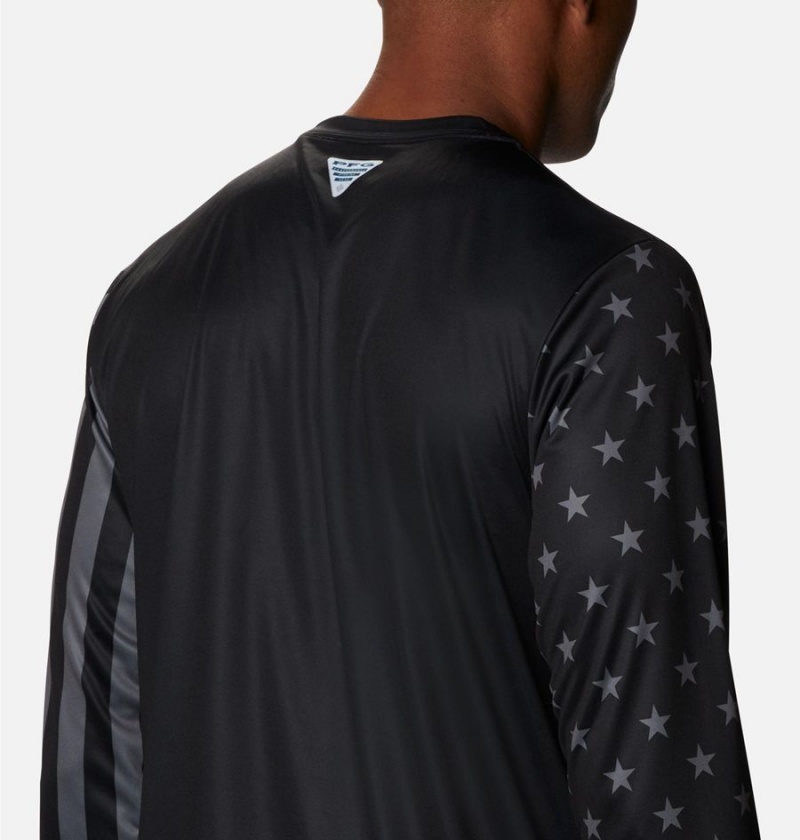 Columbia PFG Terminal Tackle Americana Long Sleeve Men's T-Shirt Black | UTFNHJ-197
