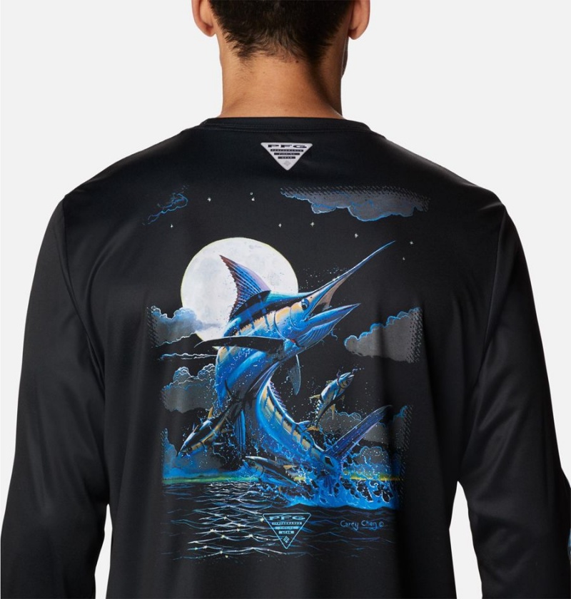 Columbia PFG Terminal Tackle Carey Chen Long Sleeve Men's T-Shirt Black | BPIKZY-931