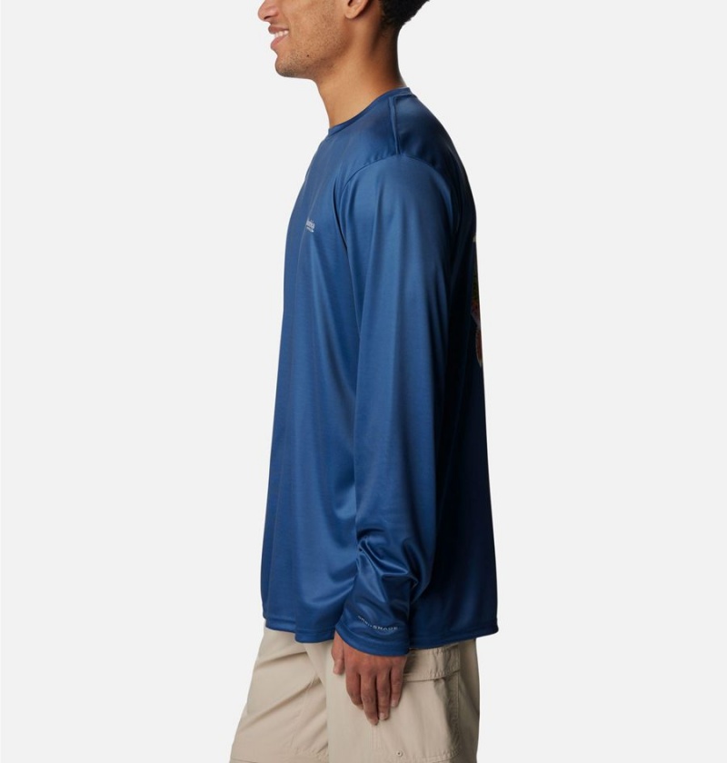 Columbia PFG Terminal Tackle Carey Chen Long Sleeve Men's T-Shirt Blue | NLQXJZ-523